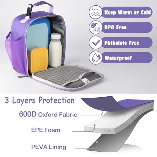 CaCTOUR Lunch Box Kids,Premium Insulated Lunch Bag for Girls Boys Teen Women,Soft Bag Mini Cooler Back to School Thermal Reusable Lunch Bag for Work School Picnic (Purple) - color: Purple