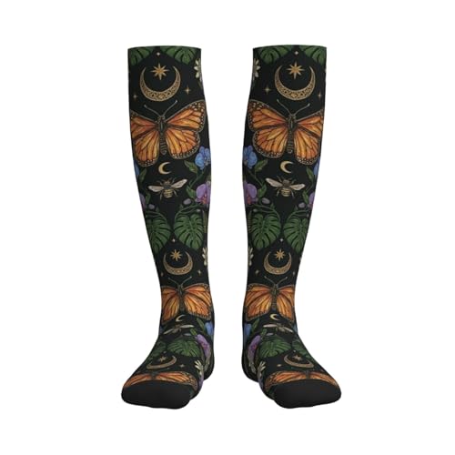 Witchy Moth Compression Socks For Women Men - color: Butterfly Moon
