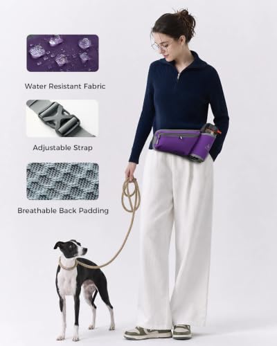 Fanny Pack with Water Bottle Holder, RFID Blocking Running Belt Bag - color: Purple