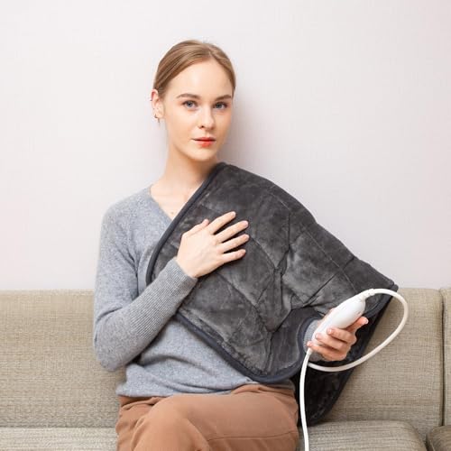 Ambershine 17''x33'' Weighted Heating Pad, 5.2lbs with 12 Temperature Settings & 4 Auto-Off Timers, Pain Relief for Back/Neck/Shoulders/Abdomen/Legs(Dark Grey) - color: 02-dark Grey