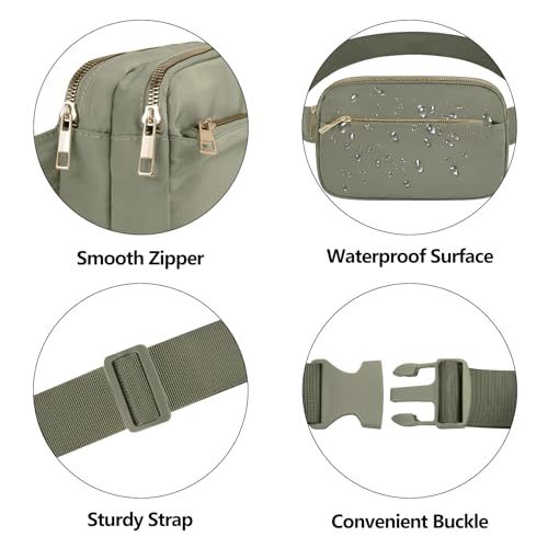 Fashion Fanny Bag-Waist Pack With Adjustable Belt Bag-Unisex Crossbody Pack Khaki Green - color: 3-Zipper Khaki Green