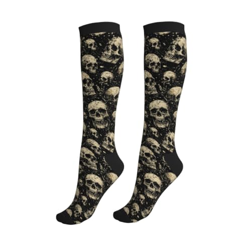 Compression Socks Knee High Circulation Support Socks For Women Men Athletic Running Hiking Cycling - color: Skull