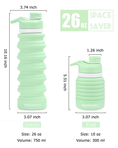 Nefeeko Collapsible Water Bottle, 26oz Silicone Foldable Water Bottles - color: M