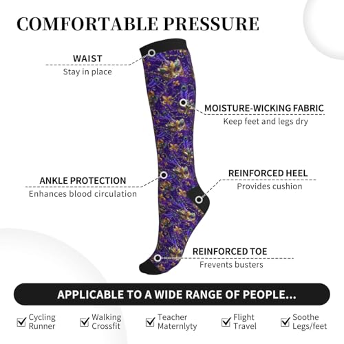Compression Socks Knee High Support Socks Women Circulation Stockings for Athletic Running Cycling Flying - color: Mardi Gras