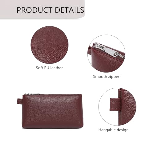 Small Makeup Bag for Purse, Leather Cosmetic (Caramel Color) - color: Caramel Color