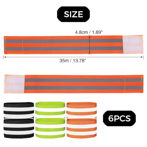3 Pairs Reflective Bands for Walking at Night, High Visibility Safety Reflector Arm/Wrist/Ankle Straps for Runners, Cyclists, Night Running, Jogging & Outdoor Work (Black, Green, Orange)