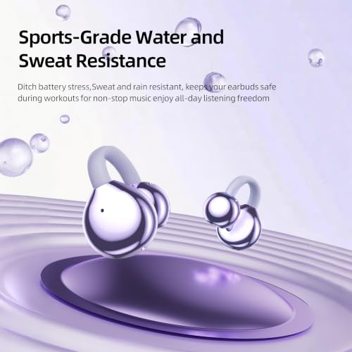 Open Ear Earbuds Clip On Headphones Wireless Earbuds for Workout(Purple) - color: Purple