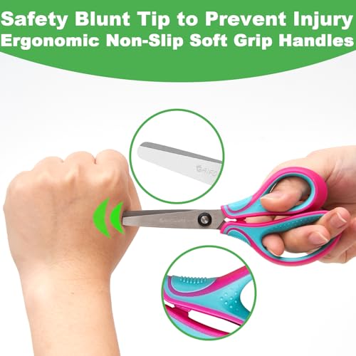 Kids Safety Scissors Ages 5-12 for School, 6" Soft Comfort Grip 3-Pack