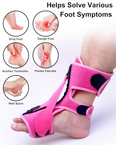 Dr.WYFOOTPlantar Fasciitis Night Splint - Upgraded 3-Strap Foot Drop Brace with Bendable Aluminum Bar | Achilles Tendonitis Relief Boot & Heel Pain Support for Sleeping, Women & Men (1 Pce Pink)
