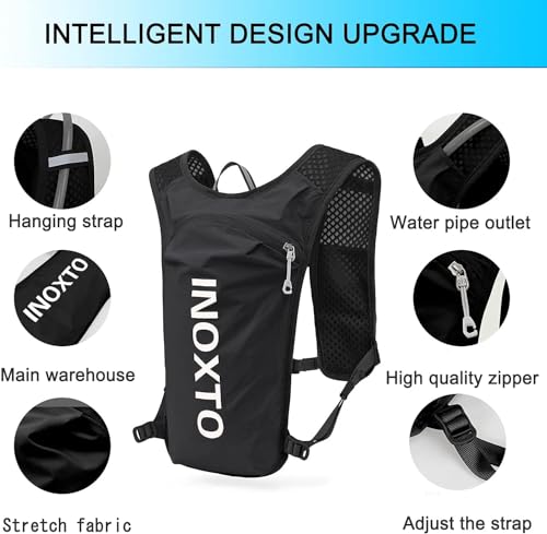INOXTO Running Hydration Vest ,Lightweight Insulated Pack with 250ml Soft Flask Daypack for Hiking Trail Running Cycling Race Marathon for Women Men - color: Black white