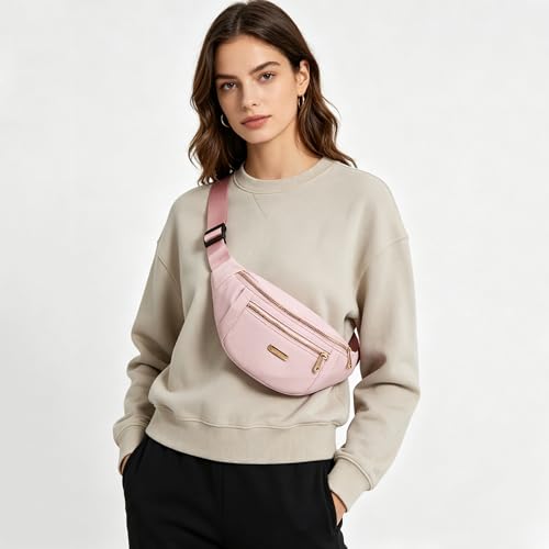 Fanny Pack Crossbody Bags for Women, Waist Pack Cross Body Purse Belt Bag for Running Sports Travel Hiking - Light Pink - color: C Light Pink
