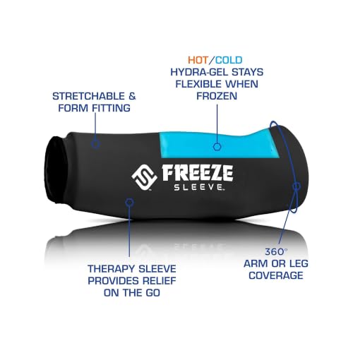 FreezeSleeve Ice & Heat Therapy Sleeve- Reusable, Flexible Gel Hot/Cold Pack, 360 Coverage for Knee, Elbow, Ankle, Wrist- Turquoise, Large - color: Turquoise, size: Large