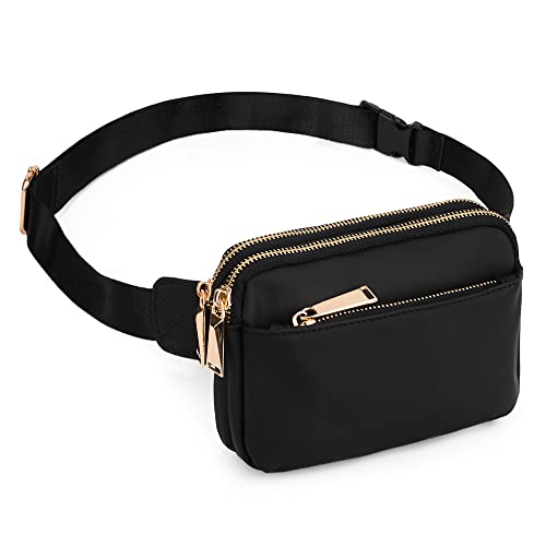 UTO Fanny Pack Crossbody Belt Purse Chest Waist Hip Travel Hiking Bumbag - color: 0759 PU Leather Black New