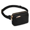UTO Fanny Pack Crossbody Belt Purse Chest Waist Hip Travel Hiking Bumbag - color: 0759 PU Leather Black New