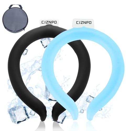2PCS PCM Neck Cooling Tube with Insulated Bag, Reusable Ice Ring Neck Cooler Wrap, Wearable Neck & Shoulder Cooling Ring for Hot Weather Outdoor Work, TPU Freezable Collar (Blue+Black) - color: Blue+black