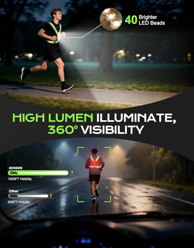 Cuvccn LED Reflective Vest Super Bright Lighting, Running Light for Runners