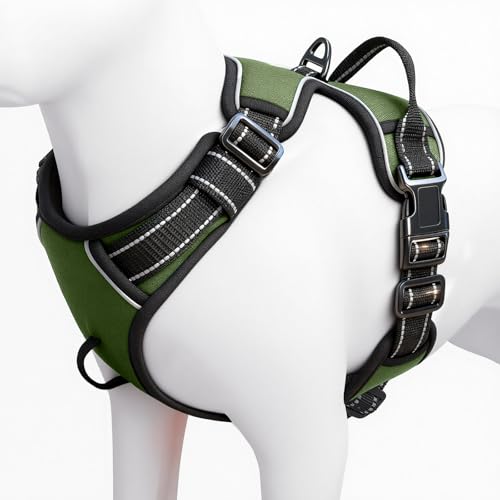 No Pull Dog Harness, No-Choke Soft Padded Reflective Dog Vest Harness with Front Clip & Top Handle, 2 Quick-Release Buckles, Adjustable for Small Medium Large Dogs - color: Army Green, size: X-Small