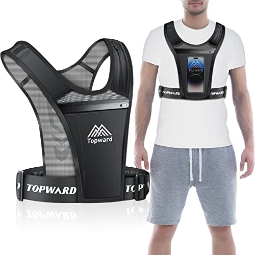 Topward Running Phone Holder Vest for Men Women Jogging Walking Exercise & Gym Workout. Waterproof Chest Pack for All Smartphones