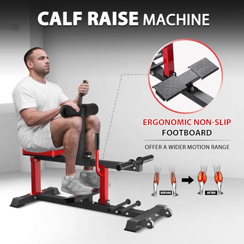 GMWD Adjustable Seated Calf Raise Machine with Band Pegs for Leg Training and Exercise - Home Gym Equipment - color: Red
