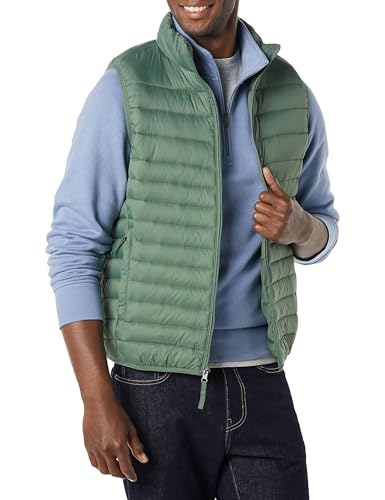 Amazon Essentials Men's Lightweight Water-Resistant Packable Puffer Vest - color: Green, size: Large