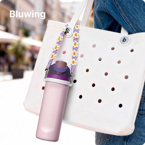 Water Bottle Handle Strap for Stanley Cup, Owala and Most 12-40oz Bottles - color: Daisy Purple