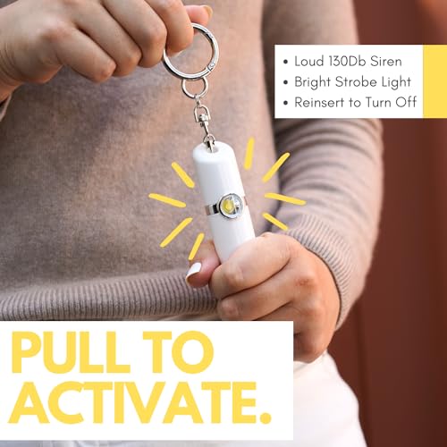 Securityman Personal Alarms for Women | Loudest Safety Alarm Keychain (130dB Siren and SOS Strobe Light) Everyday Personal Safety Devices for Women - White - color: White