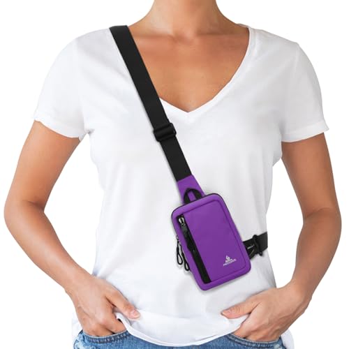 Peicees Small Crossbody Bag for Men Women Mini Sling Bag Travel Running Phone Daypack Cross Body Shoulder Bags with Keyholder - color: Purple