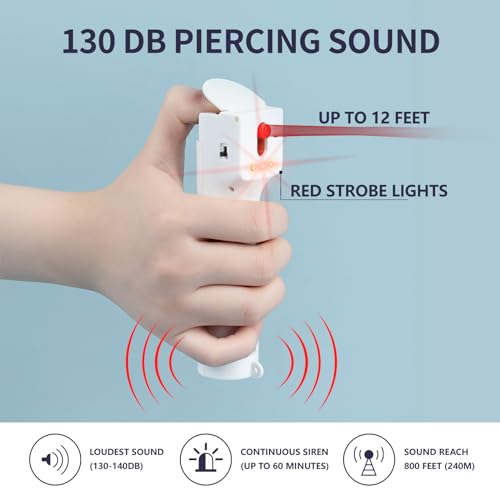 3-in-1 Personal Alarm and Pepper Spray Combo for Women, Red Max Pepper Gel & Extra Loud Siren & Strobe Lights, Flip-top Safety Cap & UV Marking Dye, Spray Canister Replaceable - color: White