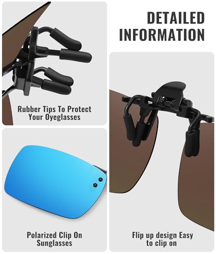 MEETSUN Polarized Clip On Sunglasses for Men Women, Fit Over Glasses - color: 5pack-black+blue+red+green+silver