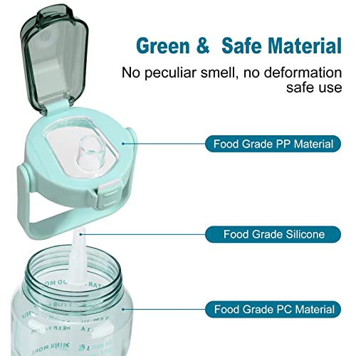 Half Gallon Water Bottle with Sleeve, 64OZ Motivational Water Bottle - color: Green Rose