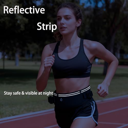 4 Pcs Slim Running Belt, Fanny Packs for Women, Lightweight Reflective Fitness Belt with Zipper Pockets, Moisture Wicking Sports Waist Pack for Men Women