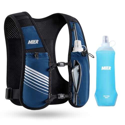 MIER Running Hydration Vest for Women Men, 500ml Soft Flask & Phone Holder - color: Blue, size: Medium-Large