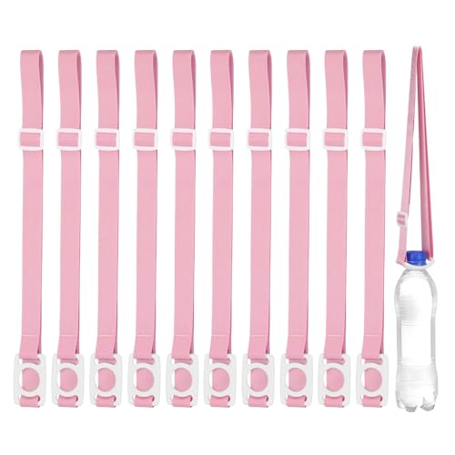 PATIKIL Water Bottle Lanyard, Adjustable Holder Shoulder Strap with Ring Buckle Carrier Clips for Walk Outdoor - color: Pink/White
