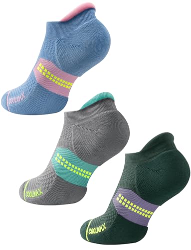 Juclise Women's No Show Compression Running Socks, 3 Pairs - color: Midgrey Aqua+washed Denim+storm Teal, size: Small