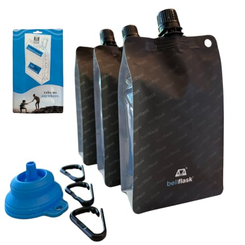 BellFlask 15oz Flexible Plastic Flask - 3-Pack Black with Plastic Carabiner - color: Black