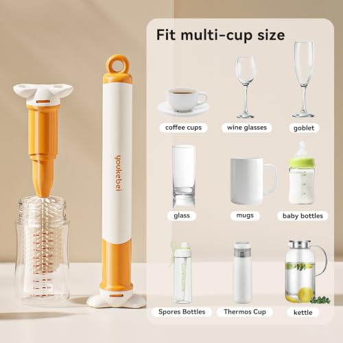 5-in-1 Bottle Cleaning Brush Set - Silicone Baby Bottle Brush Cleaner Kit with Nipple Brush, Detail Brush & Straw Brush, Portable Long Handle Bottles Scrubber Cleaning Tool （Orange）