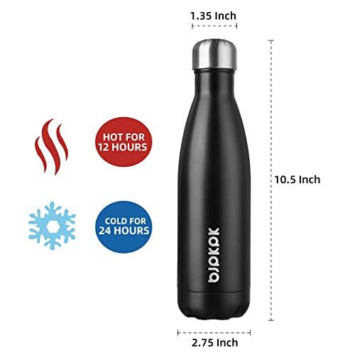 BJPKPK 17 oz Insulated Water Bottle, Stainless Steel Flask, Leak Proof - color: Black, size: 17 Ounces