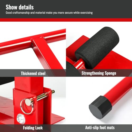INNOLIFE Sissy Squat Machine Adjustable Height, Protective Foam Thick Steel Fitness Home Gym - color: Red