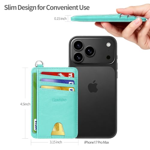 Slim Minimalist Front Pocket Wallet, RFID Blocking Credit Card Holder Wallet with Integrated D-Shackle for Men Women - color: Glossy Llight Turquoise