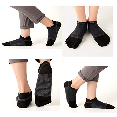 VWELL Cotton Toe Socks Five Finger Socks No Show Crew Athletic Running Socks 4 Pairs,Size 7-11 - color: Black