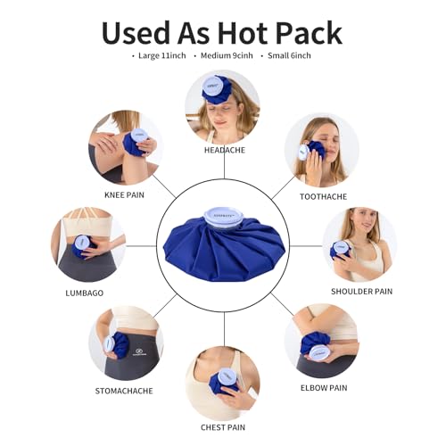 Ice Bags Ice Packs for Injuries,Reusable Ice Bags refillable Ice Pack Hot Water Bottle Hot Water Bag for Knee Head Hand Face Pain Relief,Hot Cold Compress,2Packs(9”&11”) - size: 9" & 11", style: Blue
