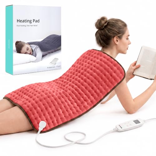 Heating Pad for Back & Cramps, 17" x 33" Extra Large Heating Pads, Red - color: Red