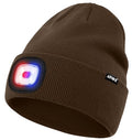 ATNKE LED Lighted Beanie Hat,USB Rechargeable 4 LED Red and Blue Flashing Running Headlamp Cap Gifts for Men and Women - color: #Coffee