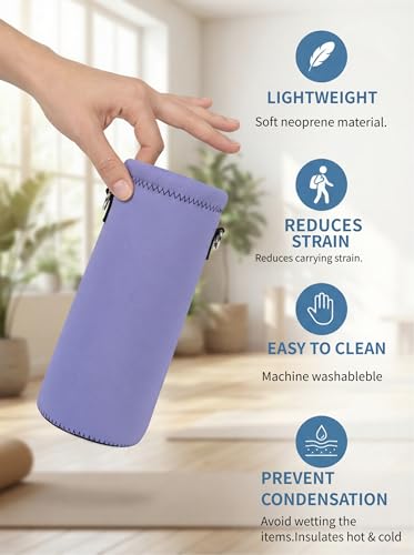 RICHEN Neoprene Water Bottle Carrier Bag with Adjustable Shoulder Strap,Insulated Water Bottle Cover for Stainless Steel/Glass/Plastic Bottles - color: Lavender, size: 500ml