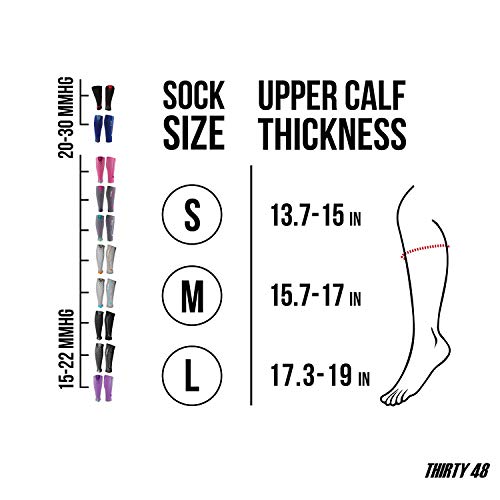 Thirty48 Graduated Calf Compression Sleeves 15-20 OR 20-30 mmHg | Maximize Fast Recovery by Increasing Oxygen to Muscles - color: [1 Pair] Black, size: Small