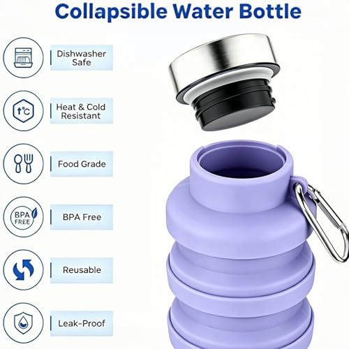 YCT Collapsible Water Bottle 17oz（500ml），Travel Portable Sport Water Bottle，Reusable Silicone Foldable Water Bottles for Gym Camping Hiking (Black+Pink) - color: Black+Pink
