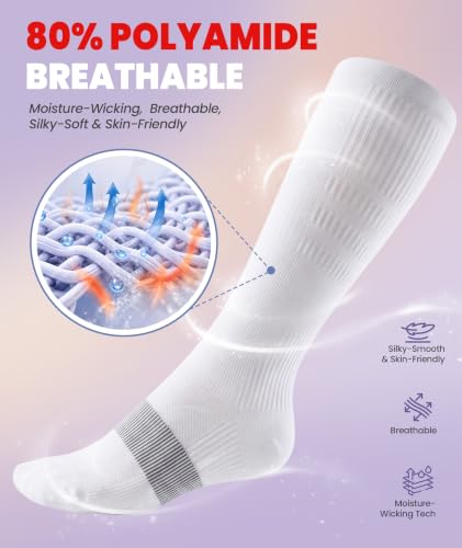 PULIOU Compression Socks for Women Men 15-20 mmHg Easy On Off,2 Pairs - color: White, size: Small-Medium