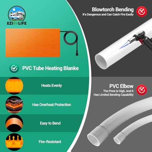 PVC Pipe Heating Blanket 17 * 9 in, Silicone Electric Pipe Bender Heater with Thermostat, 120V Pipe Heating Mat for Bending PVC & Plastic Pipes, 6.6ft Cord with 3 Hook and Loop Straps
