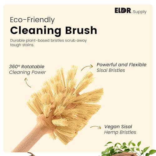 ELDR Supply Bottle Brush, 14in Extra Long German Beechwood Handle, Strong Hemp Bristles, Zero Waste, Cleans and Scrubs Hard to Reach Wide Mouth Jars, Glasses, and Tumblers - size: tall