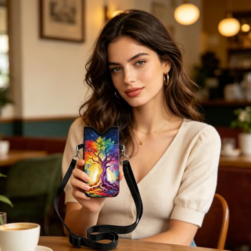 GLOBLELAND Tree of Life Cell Phone Sleeve Pouch Case Bag 7.1×3.9 inch Starry Sky Shockproof Universal Phone Bag with Crossbody Strap Neck Lanyard for Women Men Phone Headphones Watch Multicolor - color: Tree of Life